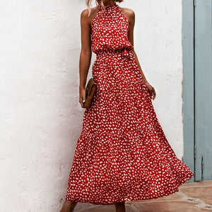 2020 Fashion Print Flowers Polka-dot strap Ladies Halter boho dress women
