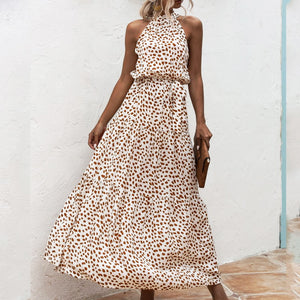 2020 Fashion Print Flowers Polka-dot strap Ladies Halter boho dress women