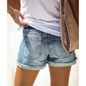 Women Denim Shorts Vintage Mid waist