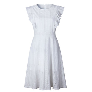 VITIANA Women Office Casual Maxi Long Midi A-Line Dress Female 2018 Summer White Blue Solid Lace Sleeveless Elegant Party Dress