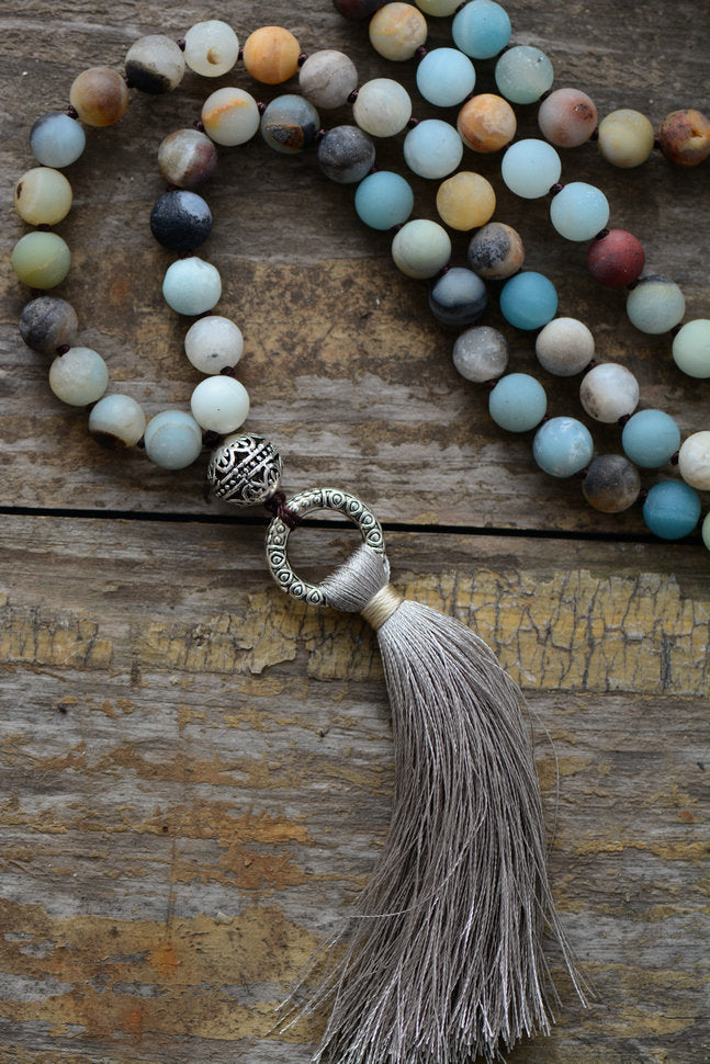 Vintage Necklace Unique  Matte Amazonite Tibetan Charm Cute Tassel Necklace Women Beaded Designer Necklaces