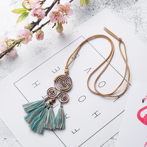 Women Charm Vintage Bohemian Ethnic Tassel Pendant Necklace Choker Long Leather Sweater Rope Chain Clothing Jewelry Accessories