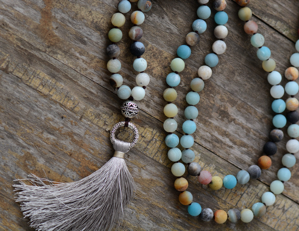 Vintage Necklace Unique  Matte Amazonite Tibetan Charm Cute Tassel Necklace Women Beaded Designer Necklaces